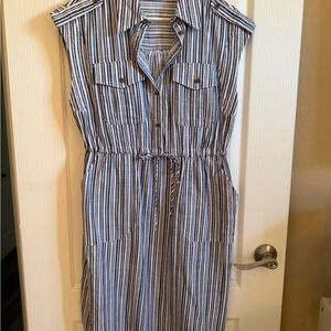 Time and Tru Blue and White Striped Midi Shirt Dress